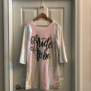 “Bride to be” white sequin dress. Bought for daughter’s bach party. Never worn.